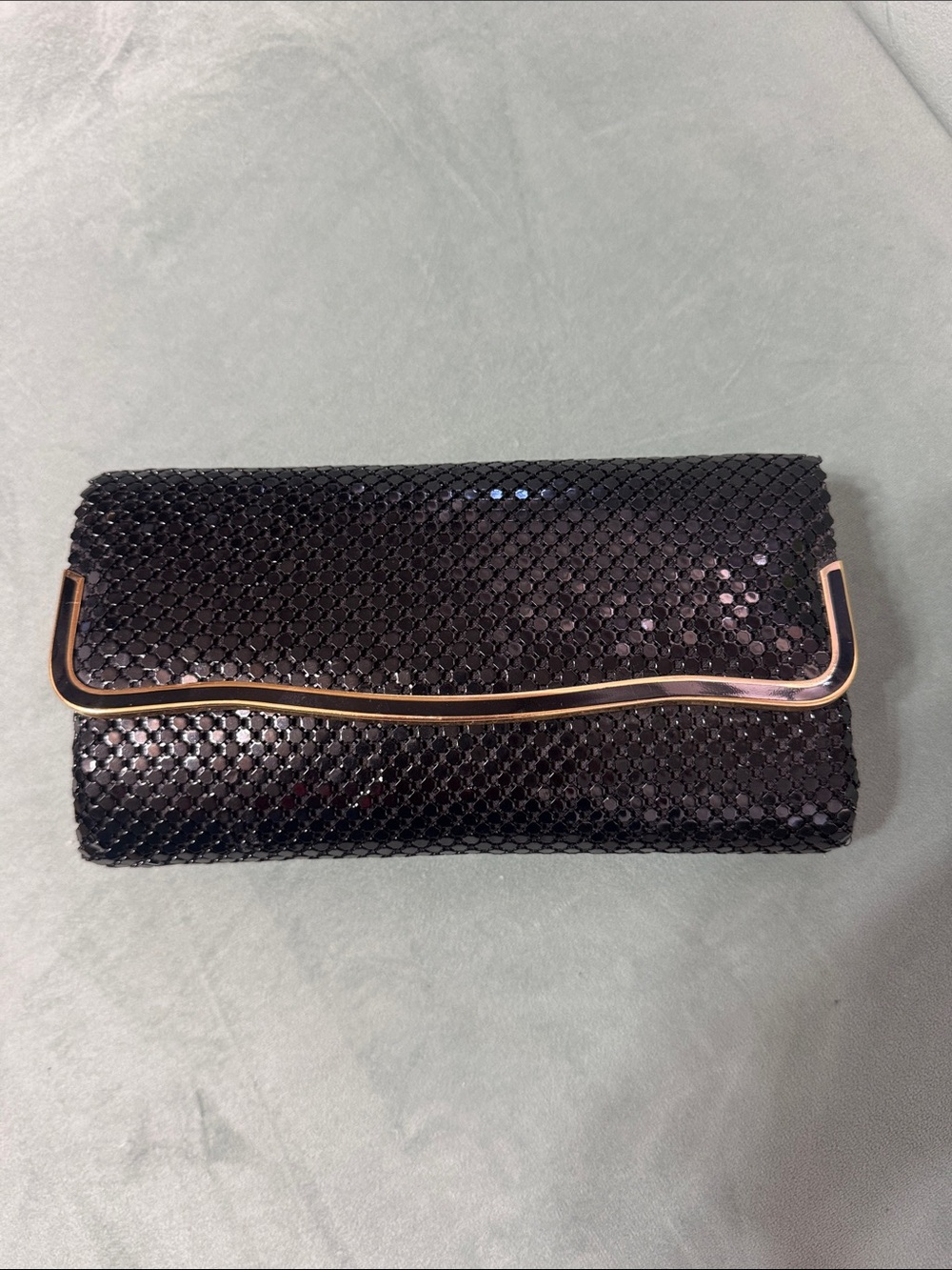 Regal Black Sequin Evening Clutch with Gold Trim